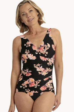 One Pieces|Jantzen Select Floral Sheath One Piece Black/pink