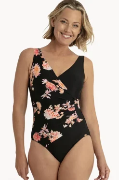 One Pieces|Jantzen Select Floral Surplice One Piece Black/pink