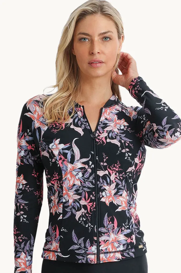 Rashies & Sunsuits|Jantzen Select Long Sleeve Zip Suntop Black