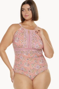 One Pieces|Capriosca Seychelles Keyhole High Neck One Piece Coral