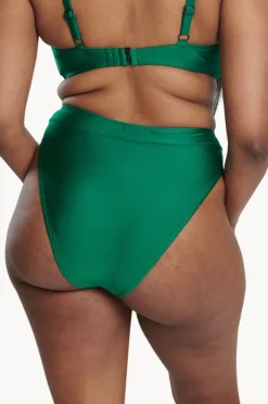 Bottoms|Raq Apparel Shimmer High Leg High Waist Pant Emerald