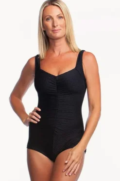 One Pieces|Maxine Shirred Front Pool One Piece + BLACK