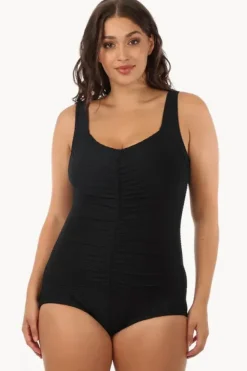 One Pieces|Maxine Shirred Front Pool One Piece BLACK