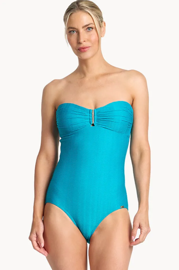 One Pieces|Jantzen Sky High Bar Bandeau One Piece Aqua