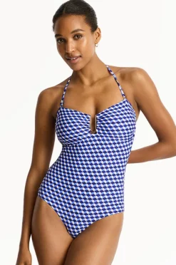 One Pieces|Sea Level Solara U Bar Bandeau One Piece Blue