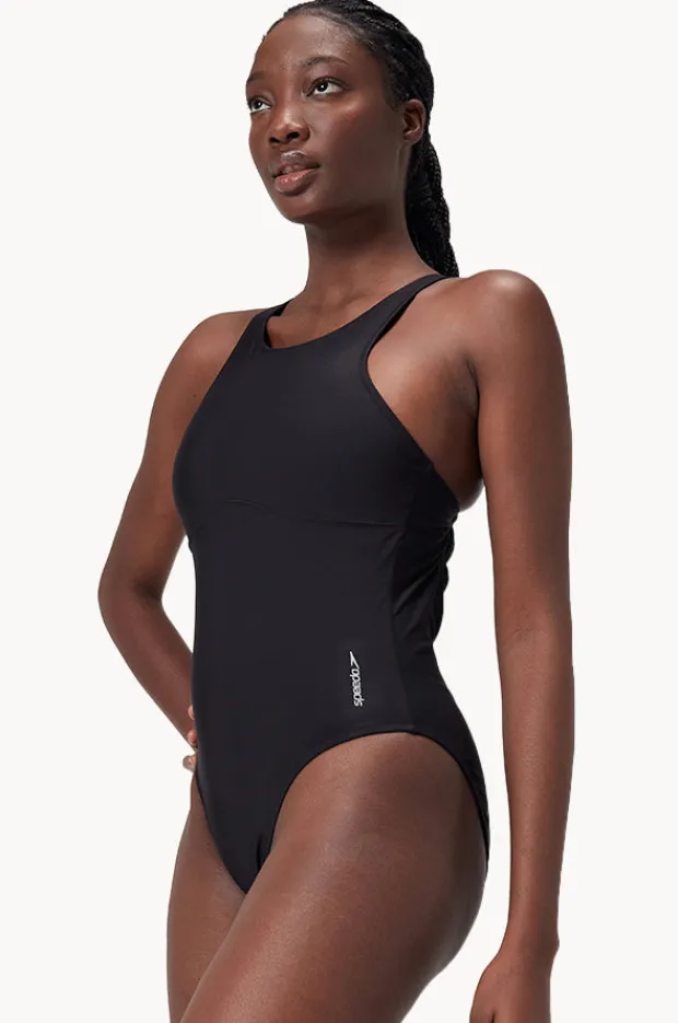 One Pieces|Speedo Solid High Neck One Piece BLACK
