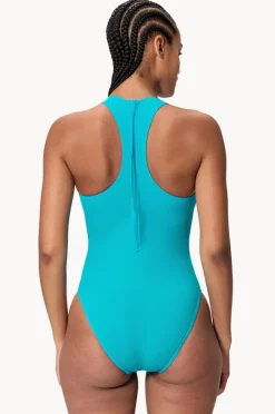 One Pieces|Speedo Solid Racerback Zip One Piece Blue