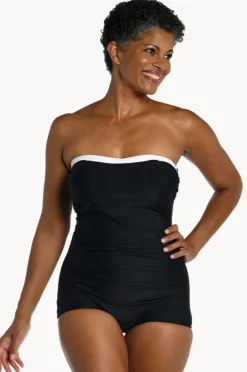 One Pieces|Maxine Solid Ruched Bandeau One Piece BLACK