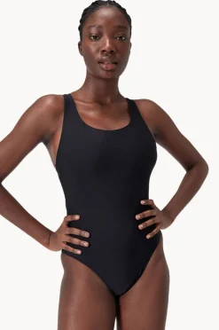 One Pieces|Speedo Solid Scoop Neck Mesh Back One Piece BLACK