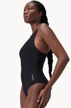 One Pieces|Speedo Solid Scoop Neck Mesh Back One Piece BLACK