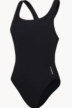 One Pieces|Speedo Solid Scoop Neck Mesh Back One Piece BLACK