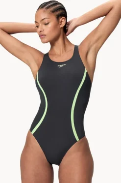One Pieces|Speedo Solid Splice Medalist One Piece Black/green