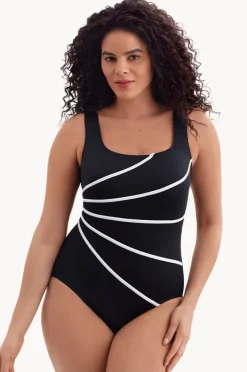 One Pieces|Longitude Solidtude Modern Leg Fan Tank One Piece Black/white