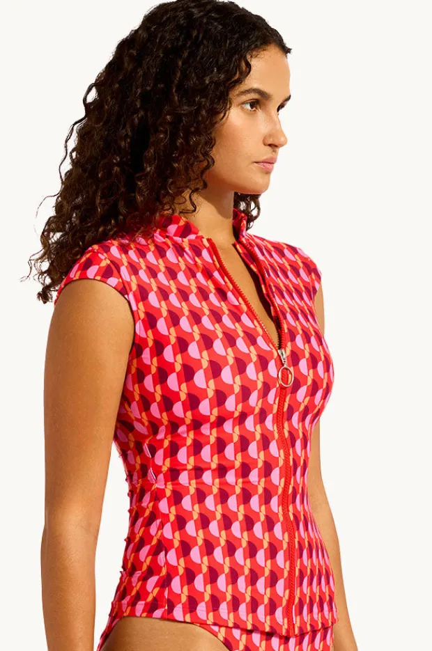 Rashies & Sunsuits|Seafolly Sorrento Cap Sleeve Suntop Flame
