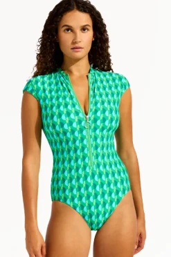 One Pieces|Seafolly Sorrento Zip Front One Piece Vivid green