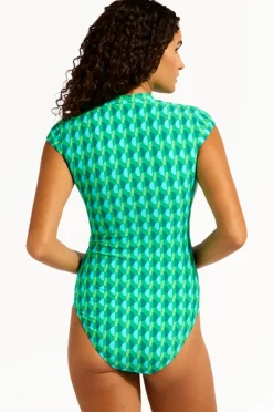 One Pieces|Seafolly Sorrento Zip Front One Piece Vivid green