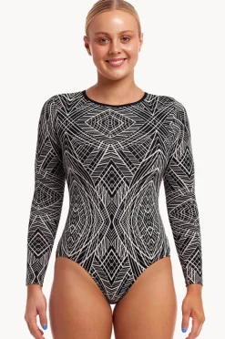 Rashies & Sunsuits|Funkita Space Signals Love Cover Sunsuit Black/white