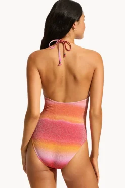 One Pieces|Seafolly Spectrum Drawstring V Neck One Piece Hot pink