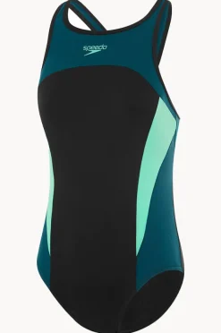 One Pieces|Speedo Splice Cross Back High Neck One Piece Black/teal