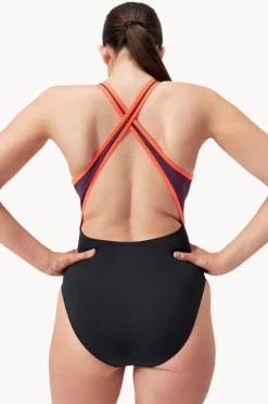 One Pieces|Speedo Splice Cross Back High Neck One Piece Black/Red