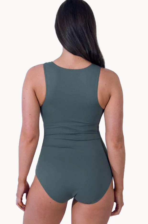 One Pieces|Base Swim Sports Zip Through One Piece Khaki