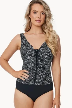 One Pieces|Sunflair Spot D Cup Ruffle One Piece Black/White