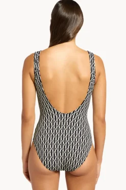 One Pieces|Jets Spring Geo Plunge One Piece Black