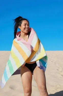 Towels|Towels|Dock And Bay Stripe Summer Microfibre Towel Pastel