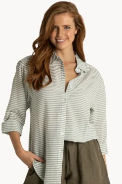 Tops|Sunseeker Summer Stripe Boyfriend Shirt Khaki
