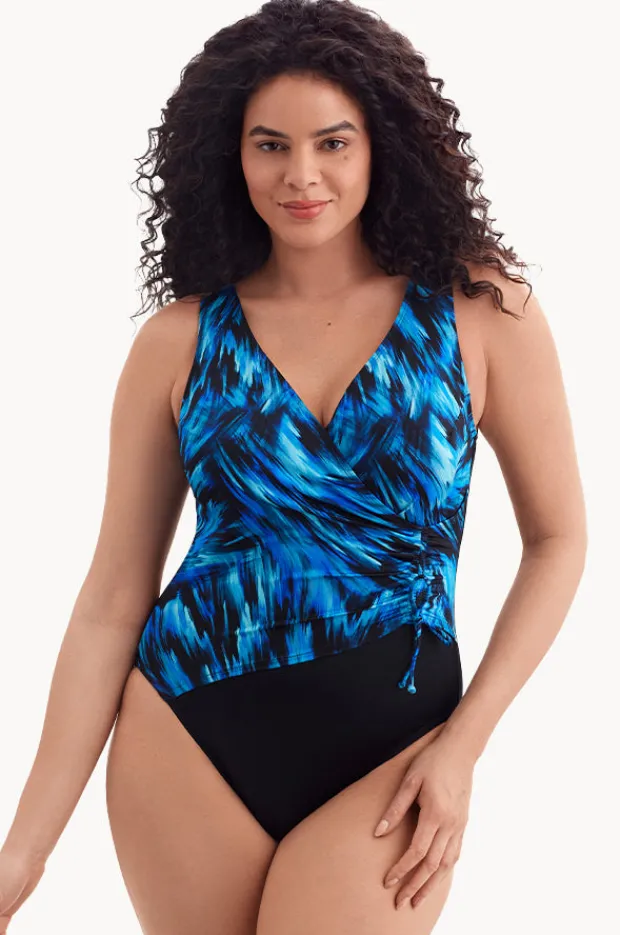 One Pieces|Longitude Summer Waves Long Torso Cross Over One Piece Black/Blue