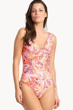 One Pieces|Sunseeker Sundance Vee Tie Side One Piece Peach