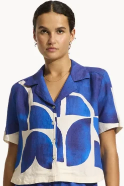 Tops|Seafolly Sunray Cropped Shirt Marine