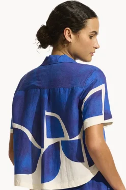 Tops|Seafolly Sunray Cropped Shirt Marine