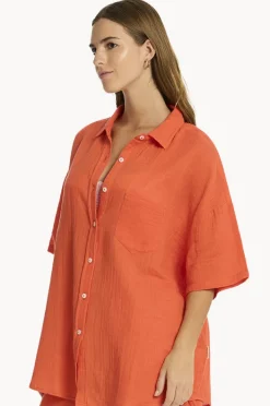 Tops|Sea Level Sunset Aloha Shirt Flame