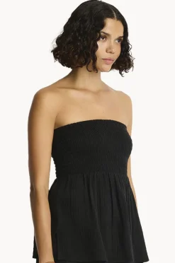 Tops|Sea Level Sunset Shirred Bandeau Top Black