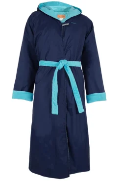 Towel Robes & Ponchos|Towel Robes & Ponchos|Rappco Teen Waterproof Hooded Towelling Robe 10Y+ Navy/aqua