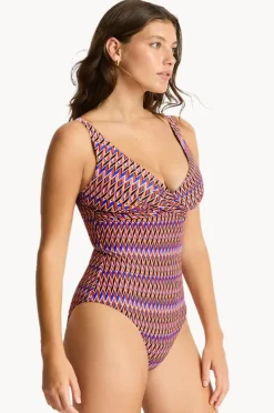 One Pieces|Sea Level Tessera Cross Front One Piece Blue