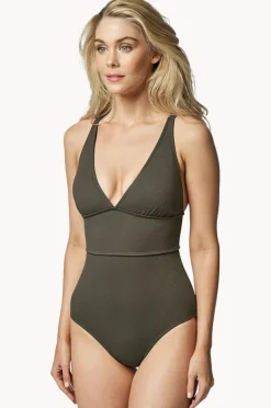 One Pieces|Une Piece Textured Classic One Piece Khaki