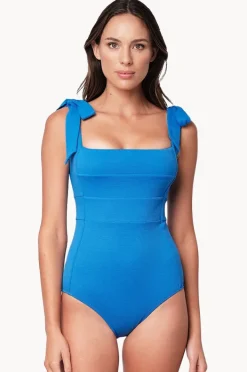 One Pieces|Une Piece Textured Classic Square Neck One Piece Sky