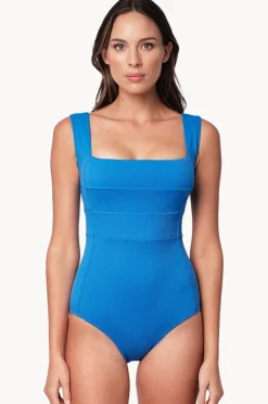One Pieces|Une Piece Textured Classic Square Neck One Piece Sky