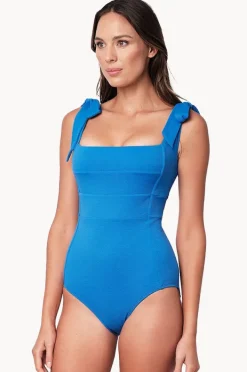 One Pieces|Une Piece Textured Classic Square Neck One Piece Sky