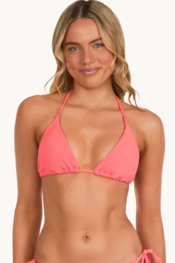 Bikini Tops|Base Swim Textured Slide Tri Bright coral