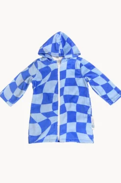 Towel Robes & Ponchos|Towel Robes & Ponchos|Back Beach Co Tidal Checker Hooded Towelling Robe M/L Blue
