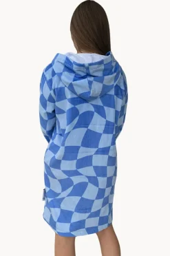 Towel Robes & Ponchos|Towel Robes & Ponchos|Back Beach Co Tidal Checker Hooded Towelling Robe M/L Blue