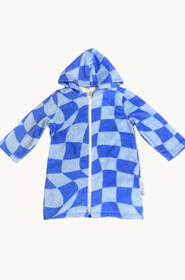 Towel Robes & Ponchos|Towel Robes & Ponchos|Back Beach Co Tidal Checker Hooded Towelling Robe L/XL Blue