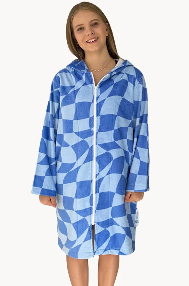 Towel Robes & Ponchos|Towel Robes & Ponchos|Back Beach Co Tidal Checker Hooded Towelling Robe L/XL Blue