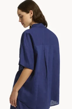 Tops|Sea Level Tidal Linen Aloha Shirt French navy