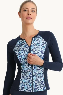 Rashies & Sunsuits|Poolproof Tide Long Sleeve Zip Suntop Pacific