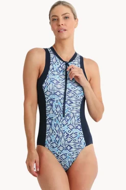 One Pieces|Poolproof Tide Sleeveless Zip One Piece Pacific