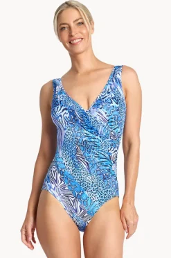 One Pieces|Jantzen Tigeress Mesh Frill One Piece Navy